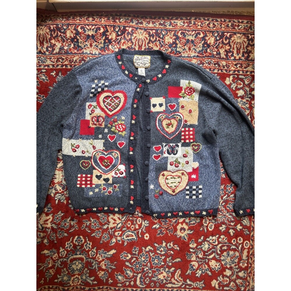 Heirloom Collectibles XL Patchwork Heart Valentine Cardigan Sweater